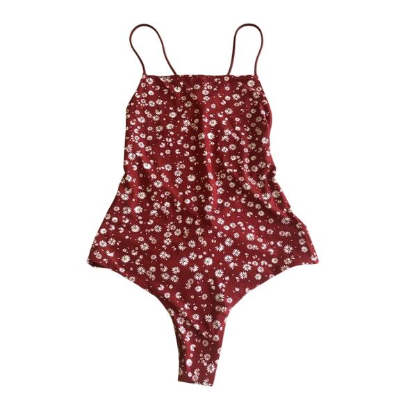 New Bond-eye one piece Floral Red swimsuit backless strappy size small - Picture 1 of 3
